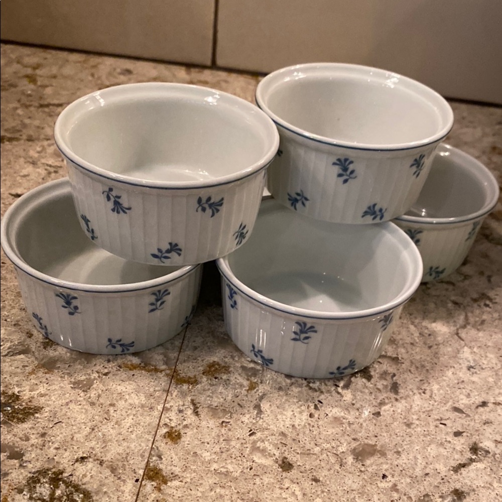 Ceramic Ramekin Set - White with Blue Floral Design